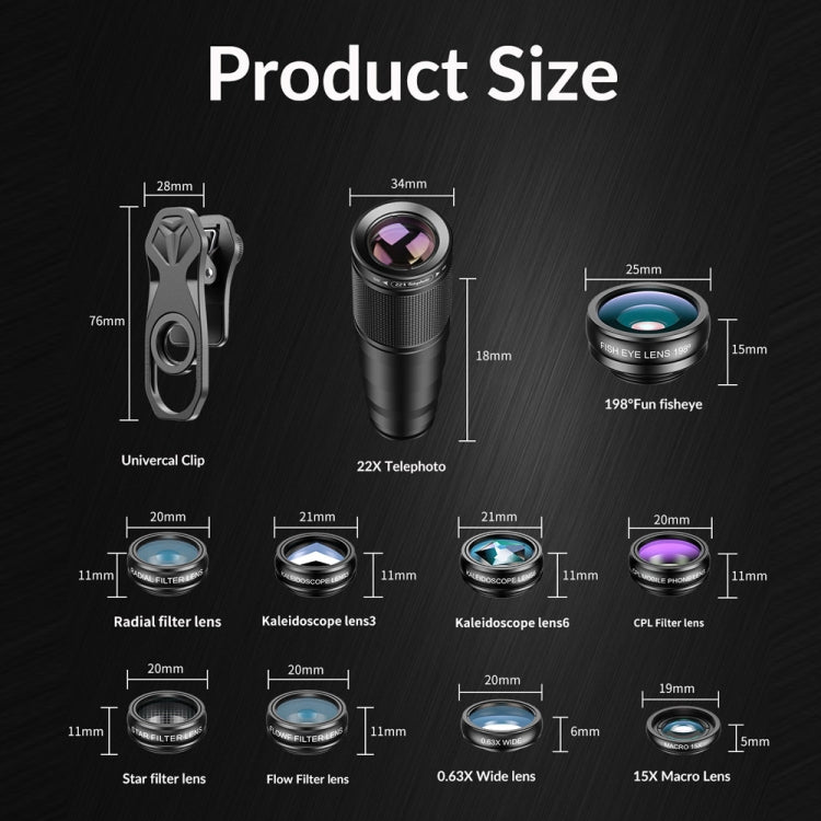 APEXEL APL-22XDG9 22X External Camera Adjustable Focus Mobile Phone Lens(10 in 1) - free shipping - PMC TechLife - Order now!