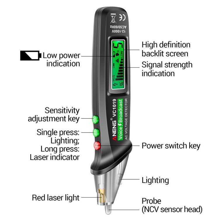 ANENG VC1019 Non-Contact Induction Electric Pen High-Precision Line Detection Breakpoint Voice Test Pen(Black) - free shipping - PMC TechLife - Order now!