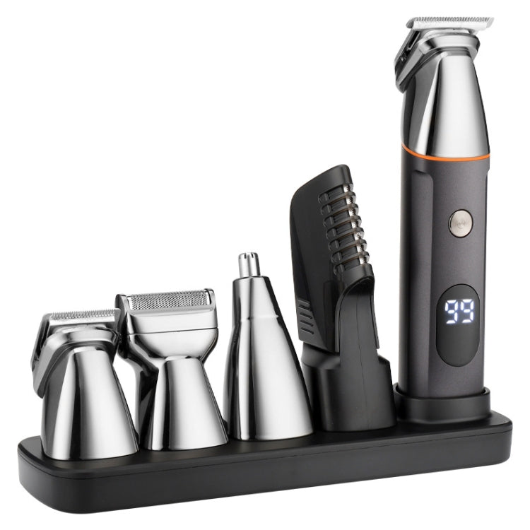 5 In 1 Haircut Digital Display Water Washing Shaver Nose Hair Electric Push Shear Set(Silver) - free shipping - PMC TechLife - Order now!