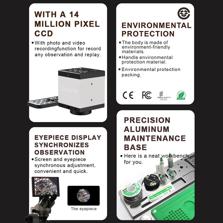 BAKU BA-011 Binomial Electronic Microscope Jewelry Appraisal Mobile Phone Repair With PCB Patch Repair Platform(US Plug 110V) - free shipping - PMC TechLife - Order now!