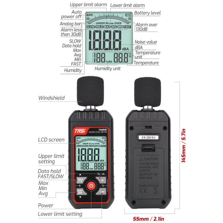 TASI TA651A Household Noise Tester Decibel Device - Light & Sound Meter by TASI | Online Shopping South Africa | PMC TechLife | Buy Now Pay Later Mobicred