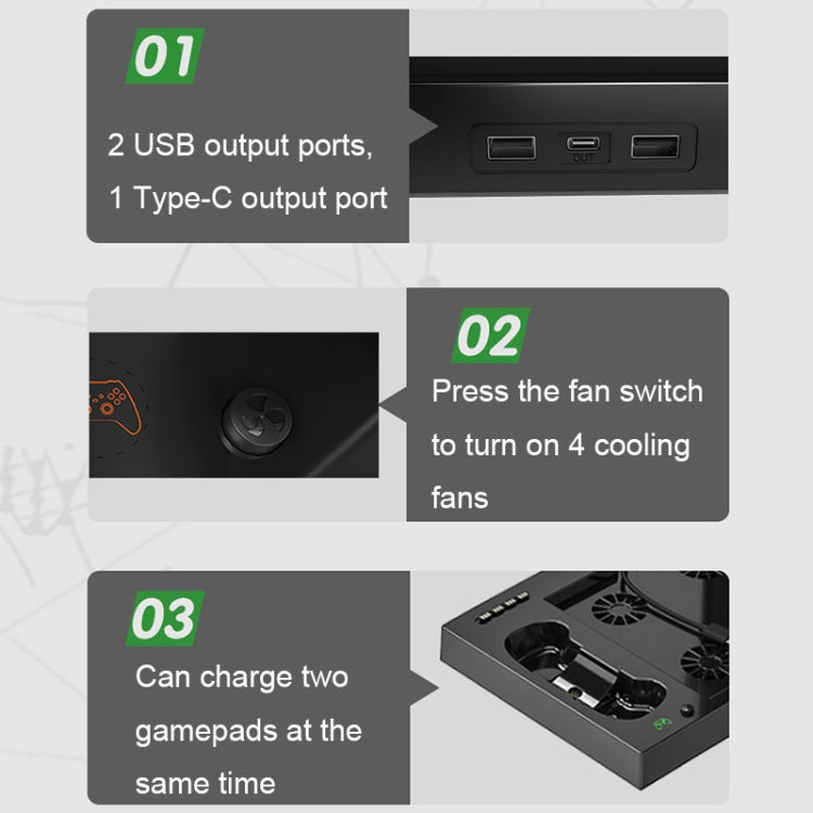 Iplay HBX-274 for Xbox Series X Host Multifunctional Heat Dissipation Base with Gamepad Double Charger(Black) - Charger & Power by iplay | Online Shopping South Africa | PMC TechLife | Buy Now Pay Later Mobicred
