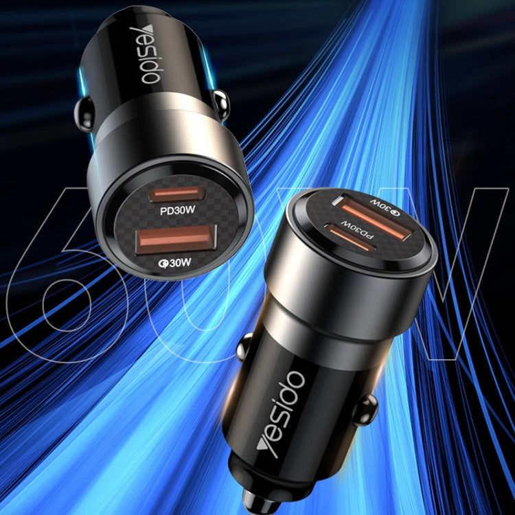 Yesido Y55 With Double Type-C/USB-C Port Line Car Charger QC3.0+PD30W Type-C/USB-C+USB Dual Port Quick Charge(Black) - Car Charger by Yesido | Online Shopping South Africa | PMC TechLife
