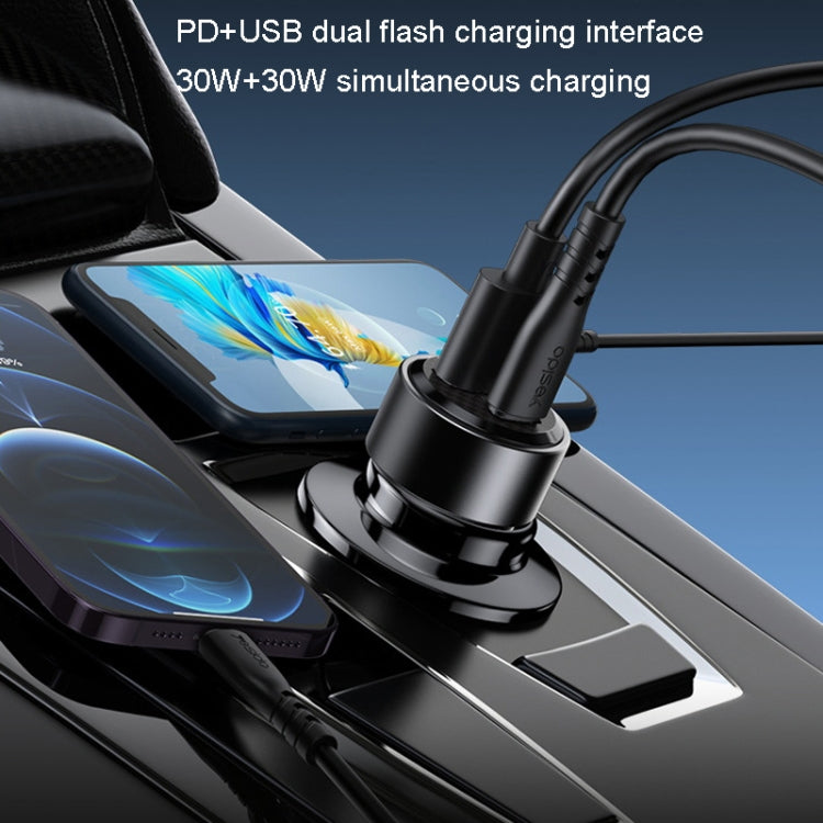 Yesido Y55 With Double Type-C/USB-C Port Line Car Charger QC3.0+PD30W Type-C/USB-C+USB Dual Port Quick Charge(Black) - Car Charger by Yesido | Online Shopping South Africa | PMC TechLife