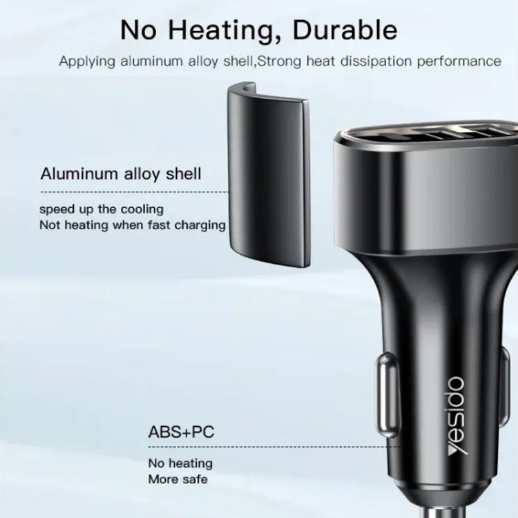 Yesido Y47 49W Double USB+Type-C/USB-C Port Car Fast Charger(Black) - free shipping - PMC TechLife - Order now!
