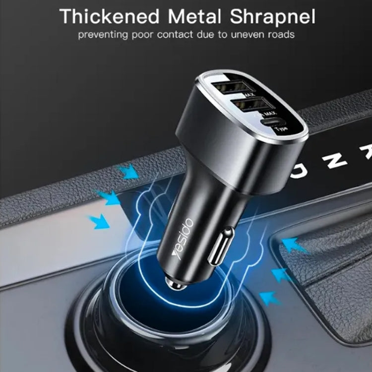 Yesido Y47 49W Double USB+Type-C/USB-C Port Car Fast Charger(Black) - free shipping - PMC TechLife - Order now!