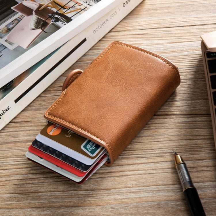 Automatic Pop-up Card Holder Metal Card Box RFID Credit Card Bank Card Box Wallet(Coffee) - Antimagnetic RFID Package by PMC TechLife | Online Shopping South Africa | PMC TechLife | Buy Now Pay Later Mobicred