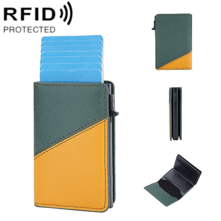 Baellerry RFID Anti-theft Aluminum Box Leather Wallet Side Push Contrasting Antimagnetic Card Holder(Green) - Antimagnetic RFID Package by Baellerry | Online Shopping South Africa | PMC TechLife | Buy Now Pay Later Mobicred