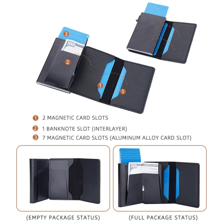 Baellerry RFID Anti-theft Aluminum Box Leather Wallet Side Push Contrasting Antimagnetic Card Holder(Blue) - free shipping - PMC TechLife - Order now!