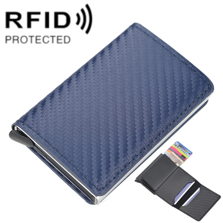 Baellerry RFID Anti-theft Plaid Leather Wallet Metal Aluminum Box Automatic Eject Type Card Holder(Blue) - Antimagnetic RFID Package by Baellerry | Online Shopping South Africa | PMC TechLife | Buy Now Pay Later Mobicred
