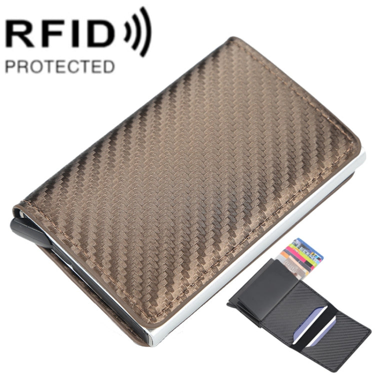Baellerry RFID Anti-theft Plaid Leather Wallet Metal Aluminum Box Automatic Eject Type Card Holder(Gold) - free shipping - PMC TechLife - Order now!