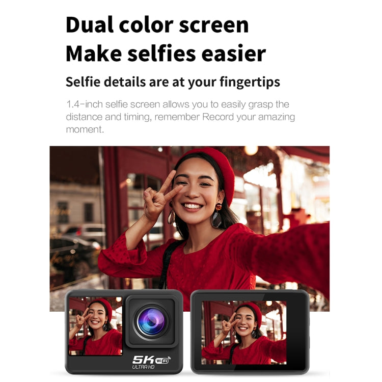 5K/30FPS WIFI HD Anti-Shake Remote Touch Dual-Screen IP68 Waterproof Sports Camera, Style: Camera + 64G Card - Other Camera by PMC TechLife | Online Shopping South Africa | PMC TechLife
