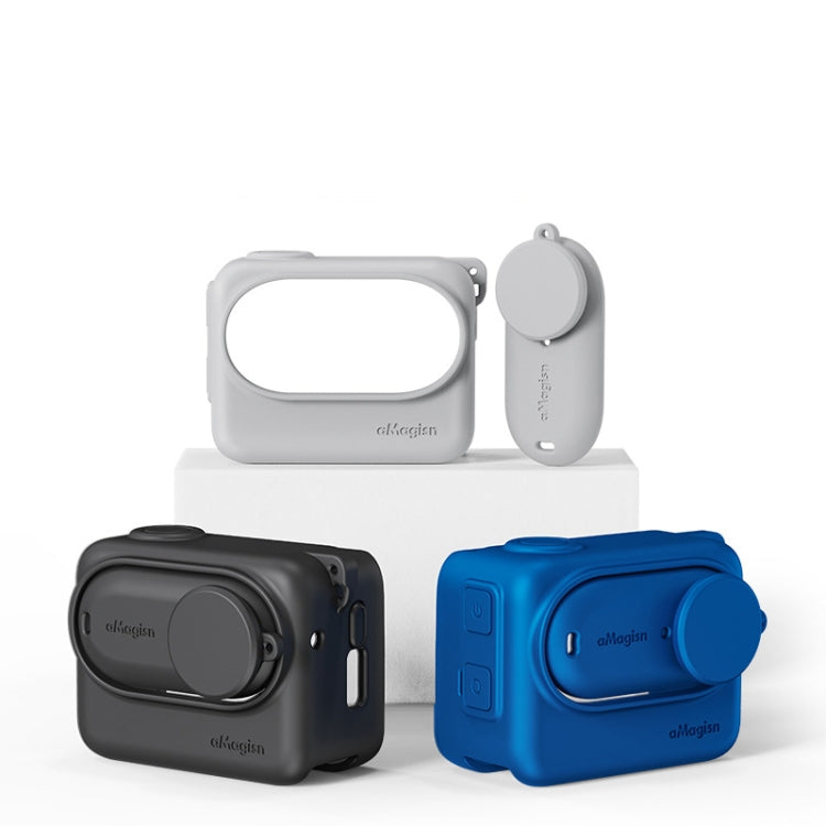 For Insta360 GO 3 AMagisn Silicone Body Cover Protective Case With Lanyard(Black) - Case & Bags by aMagisn | Online Shopping South Africa | PMC TechLife | Buy Now Pay Later Mobicred