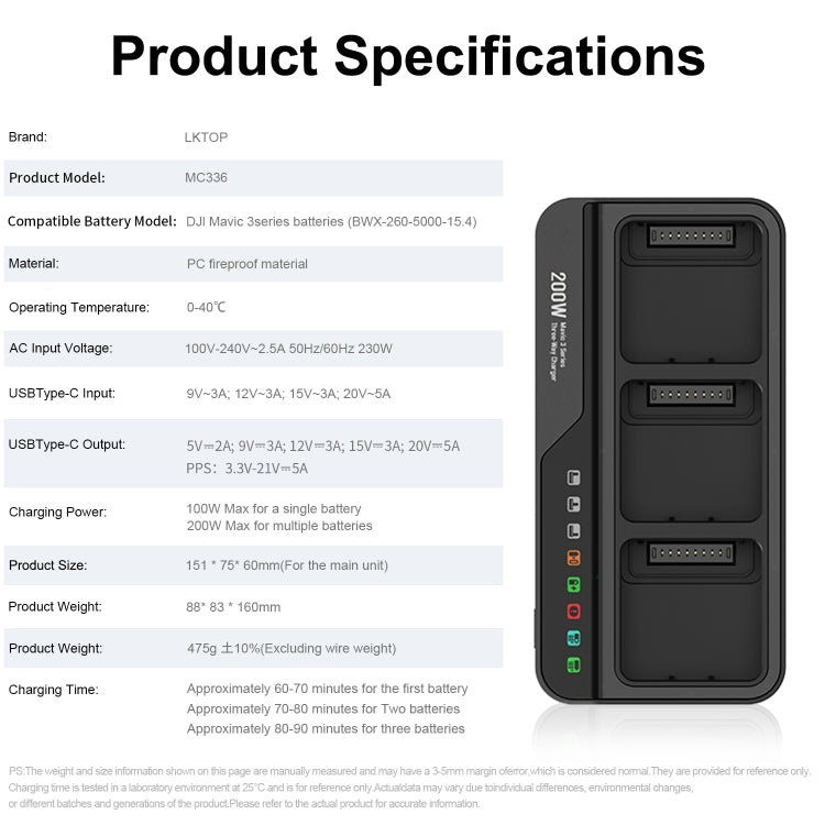 For DJI Mavic 3 Series LKTOP 200W 3-Channel Battery Charger US Plug - free shipping - PMC TechLife - Order now!