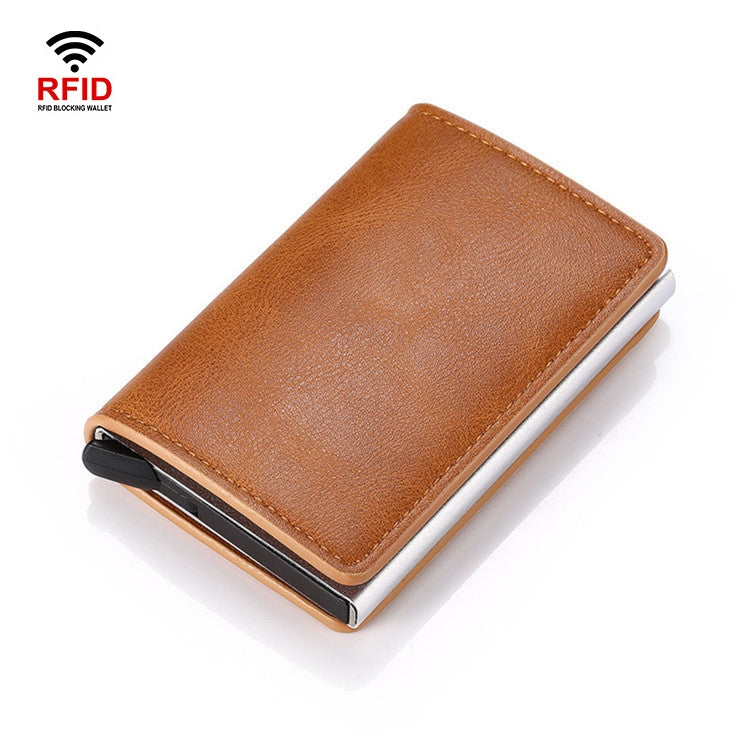 HUMERPAUL RFID Anti-Magnetic Automatic Card Set Credit Card Box Coin Bag(Brown) - free shipping - PMC TechLife - Order now!