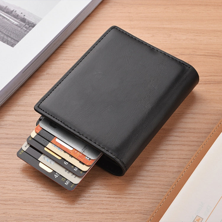 RFID Anti-Theft Short Wallet Automatic Pop-Up Aluminum Alloy Antimagnetic Card Holder(Dark Brown) - Antimagnetic RFID Package by PMC TechLife | Online Shopping South Africa | PMC TechLife | Buy Now Pay Later Mobicred
