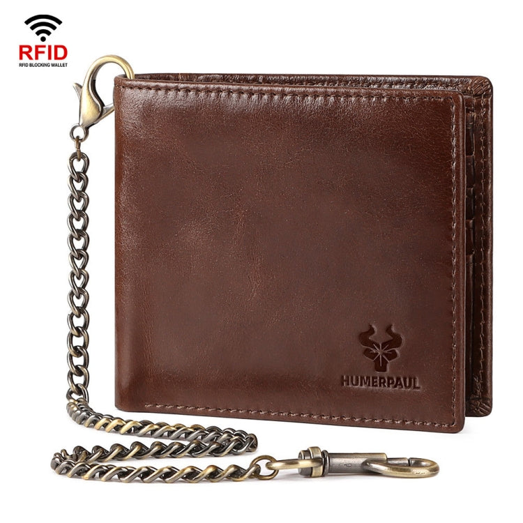 HUMERPAUL RFID Anti-Magnetic Men Pickup Card Bag Metal Chain Short Leather Wallet, Color: Coffee - Antimagnetic RFID Package by HUMERPAUL | Online Shopping South Africa | PMC TechLife | Buy Now Pay Later Mobicred