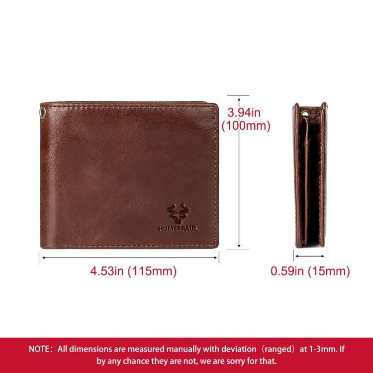 HUMERPAUL RFID Anti-Magnetic Men Pickup Card Bag Metal Chain Short Leather Wallet, Color: Coffee - Antimagnetic RFID Package by HUMERPAUL | Online Shopping South Africa | PMC TechLife | Buy Now Pay Later Mobicred