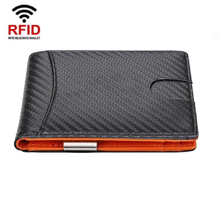 RFID Anti-Theft Brush Men Vintage Leather Wallet Card Case(Carbon Fiber+Orange Inside) - free shipping - PMC TechLife - Order now!