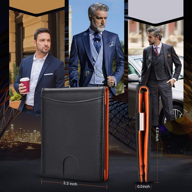 RFID Anti-Theft Brush Men Vintage Leather Wallet Card Case(Carbon Fiber+Orange Inside) - free shipping - PMC TechLife - Order now!