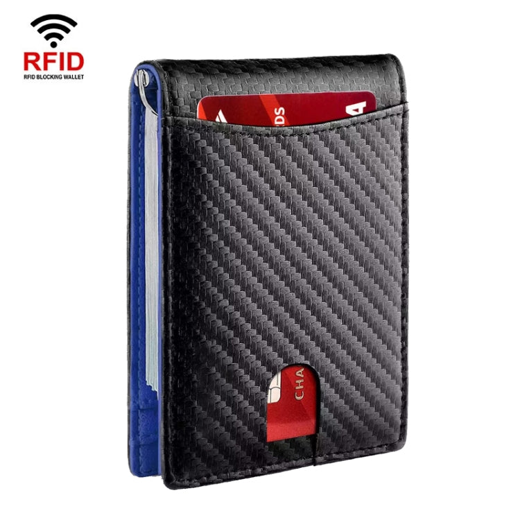 RFID Anti-Theft Brush Leather Multi Card Pocket Coin Wallet Credit Card Case(Carbon Fiber+Blue Inside) - free shipping - PMC TechLife - Order now!