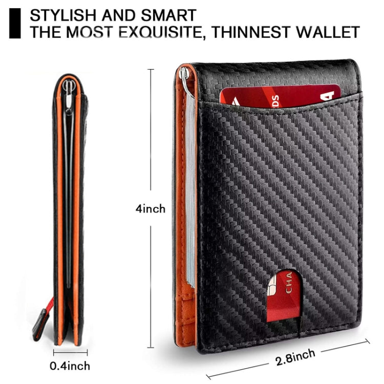 RFID Anti-Theft Brush Leather Multi Card Pocket Coin Wallet Credit Card Case(Carbon Fiber+Blue Inside) - free shipping - PMC TechLife - Order now!