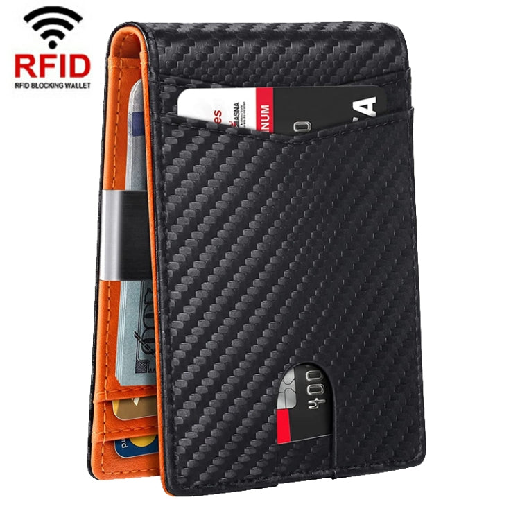 RFID Anti-Magnetic And Anti-Theft Leather Multi-Card Credit Card Wallet Coin Purse(Carbon Fiber Black+Orange Inside) - Antimagnetic RFID Package by PMC TechLife | Online Shopping South Africa | PMC TechLife | Buy Now Pay Later Mobicred