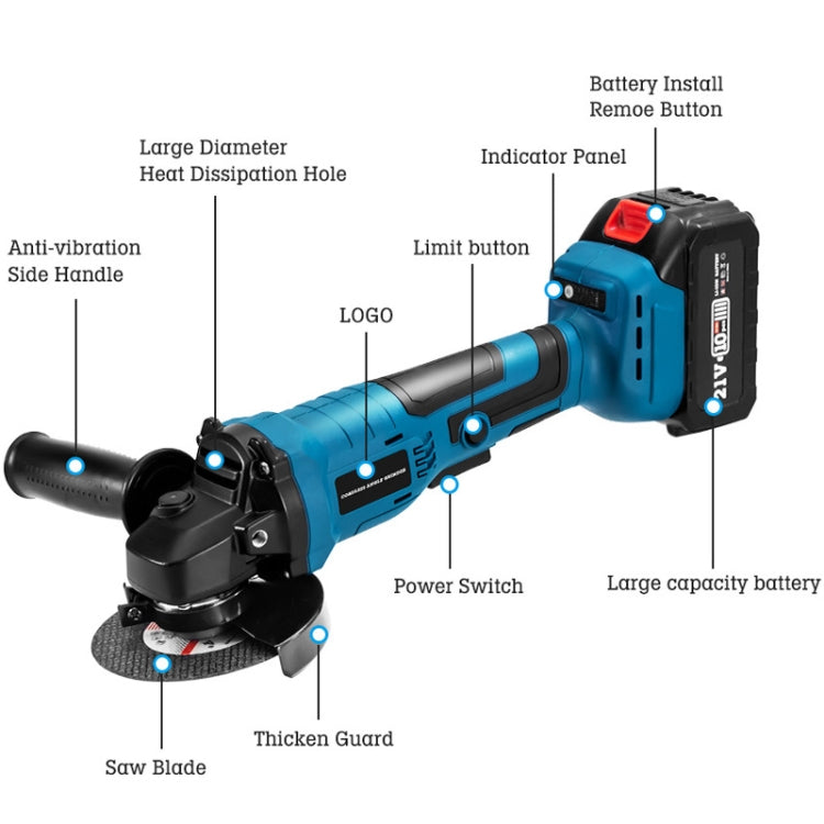 HILDA 21V Brushless Angle Grinder Lithium Cutting Machine, Model: 2 Battery +1 Charger EU Plug - free shipping - PMC TechLife - Order now!