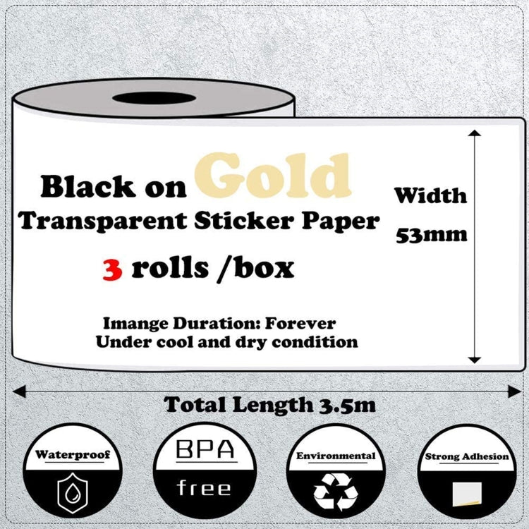 For Phomemo M02 / M02S / M02Pro 3rolls /Pack 50mm Thermal Label Printing Paper For Sticker Printer With Black Letter On Gold Powder Background - Printer Accessories by Phomemo | Online Shopping South Africa | PMC TechLife | Buy Now Pay Later Mobicred