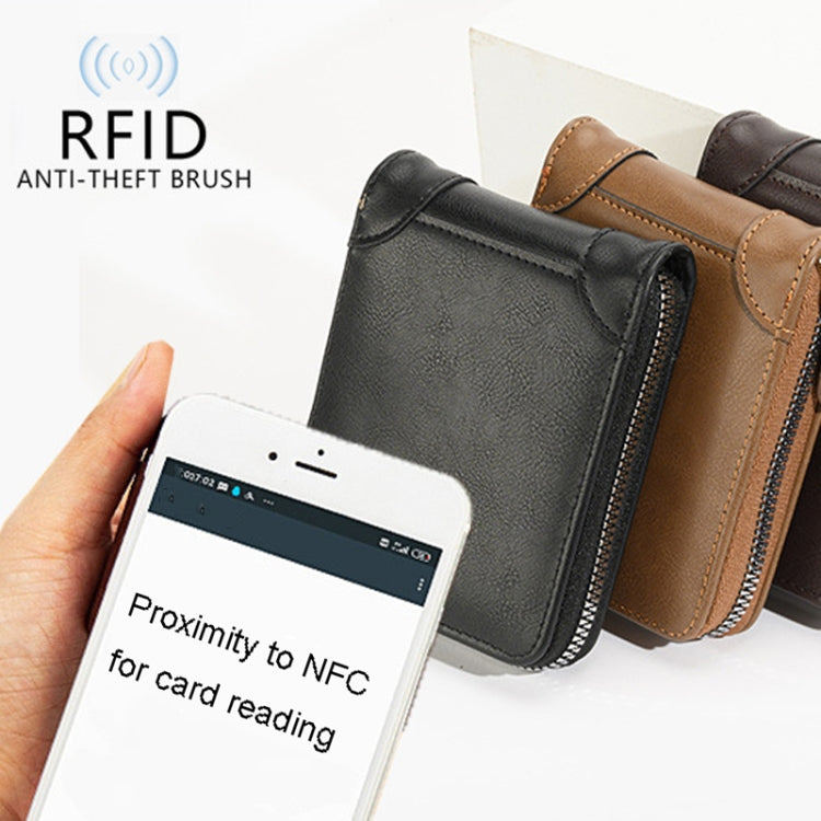 RFID Anti-Theft Swipe Mens Wallet Multifunctional Zipper Wallet(Brown) - free shipping - PMC TechLife - Order now!