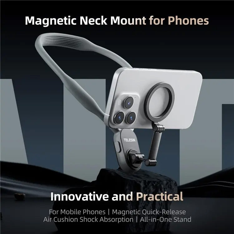 TELESIN Silicone Neck Mount Magnetic Selfie Stick Phone Neck Holder(Gray) - free shipping - PMC TechLife - Order now!