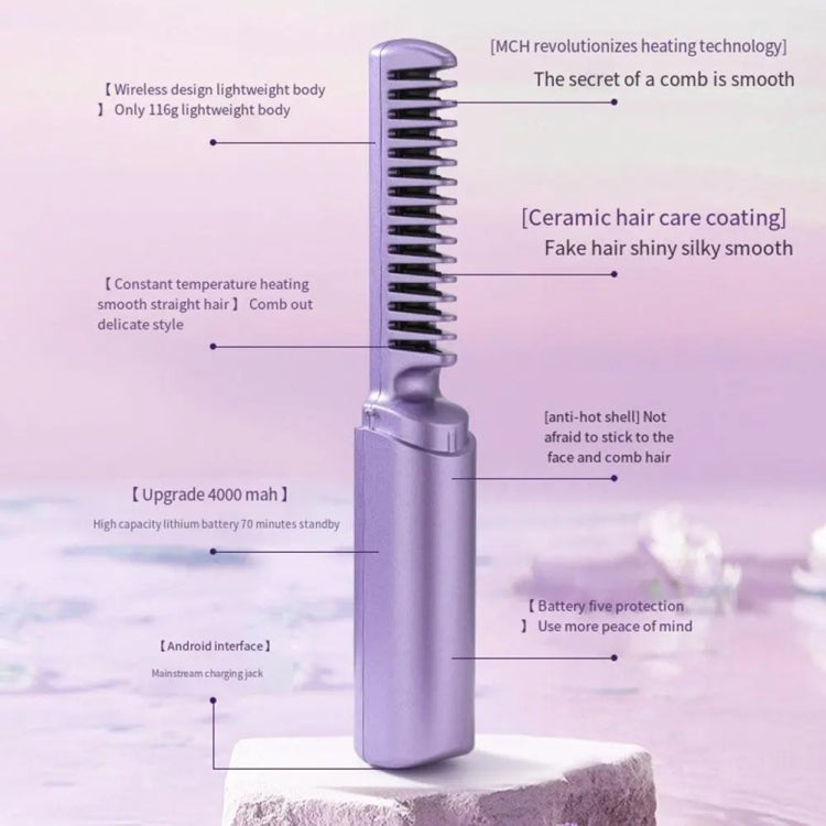 2 In 1 Portable USB Rechargeable Hair Curler Dual Usage Hair Straightening Comb(Purple) - free shipping - PMC TechLife - Order now!