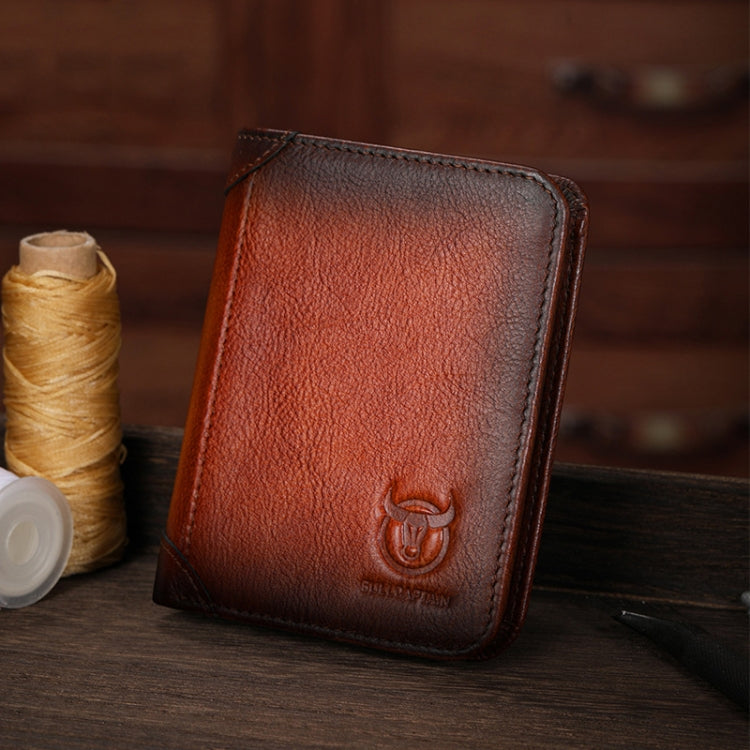 Bull Captain Men Wallet First-layer Cowhide Coin Clip RFID Retro Vertical ID Holder(Brown) - Antimagnetic RFID Package by Bull Captain | Online Shopping South Africa | PMC TechLife | Buy Now Pay Later Mobicred