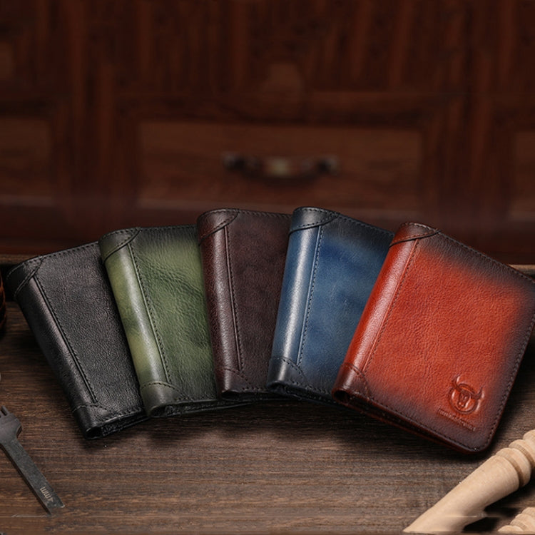 Bull Captain Men Wallet First-layer Cowhide Coin Clip RFID Retro Vertical ID Holder(Black) - Antimagnetic RFID Package by Bull Captain | Online Shopping South Africa | PMC TechLife | Buy Now Pay Later Mobicred