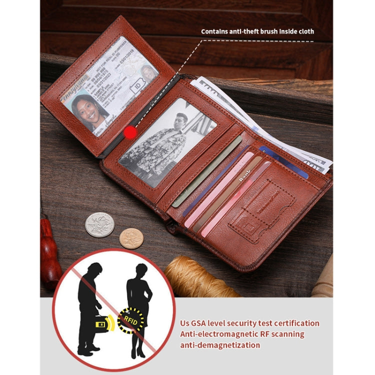 Bull Captain Men Wallet First-layer Cowhide Coin Clip RFID Retro Vertical ID Holder(Brown) - Antimagnetic RFID Package by Bull Captain | Online Shopping South Africa | PMC TechLife | Buy Now Pay Later Mobicred