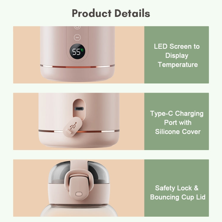 300ml Wireless Instant Water Warmer Electric Kettle for Baby Formula With 5200 mAh Battery Capacity(Pink) - free shipping - PMC TechLife - Order now!