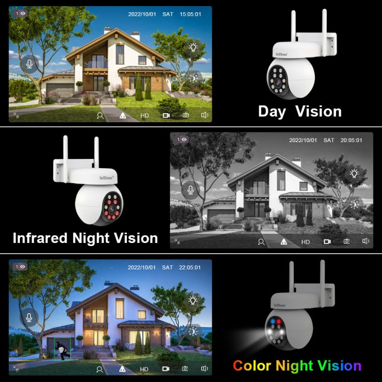SriHome SH052 Wifi 5MP Wireless PTZ IP AI Auto Tracking Sound&Light Alarm Starlight Color Night Vision Outdoors Surveillance Camera, Plug: UK - free shipping - PMC TechLife - Order now!