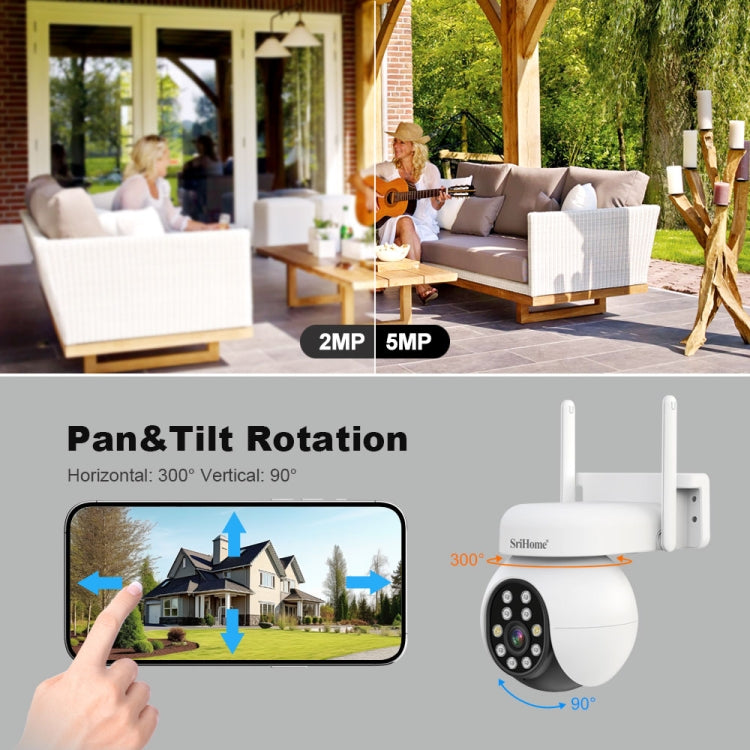SriHome SH052 Wifi 5MP Wireless PTZ IP AI Auto Tracking Sound&Light Alarm Starlight Color Night Vision Outdoors Surveillance Camera, Plug: US - free shipping - PMC TechLife - Order now!