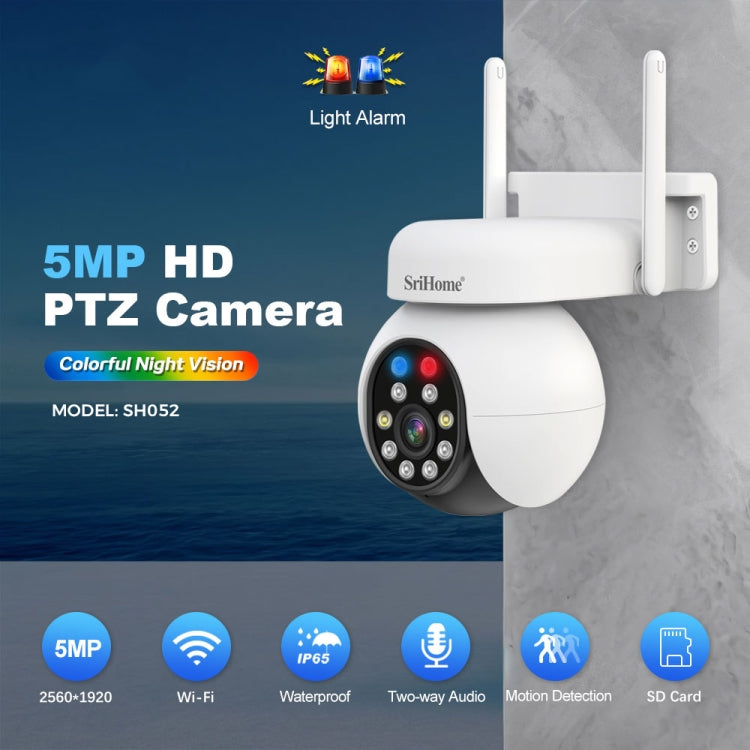 SriHome SH052 Wifi 5MP Wireless PTZ IP AI Auto Tracking Sound&Light Alarm Starlight Color Night Vision Outdoors Surveillance Camera, Plug: UK - free shipping - PMC TechLife - Order now!