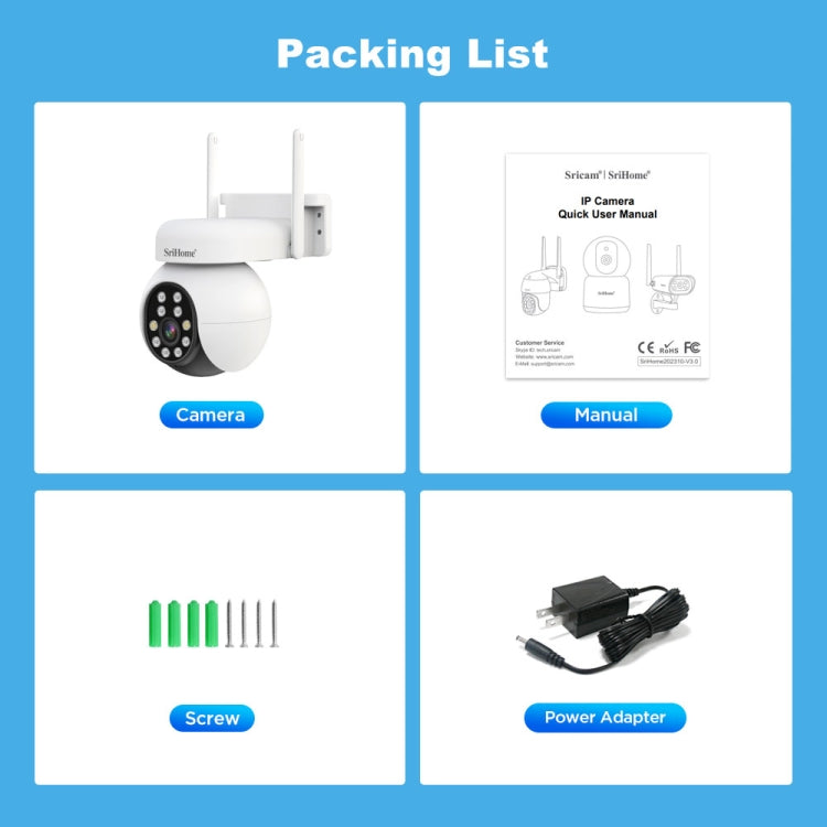 SriHome SH052 Wifi 5MP Wireless PTZ IP AI Auto Tracking Sound&Light Alarm Starlight Color Night Vision Outdoors Surveillance Camera, Plug: AU - free shipping - PMC TechLife - Order now!