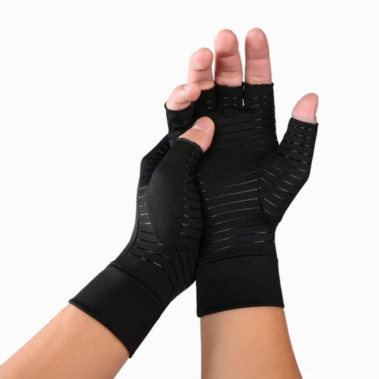 Black Fiber A Pair Sports Breathable Health Care Half Finger Gloves Rehabilitation Training Arthritis Pressure Gloves, Size:M - Safety Gloves by PMC TechLife | Online Shopping South Africa | PMC TechLife
