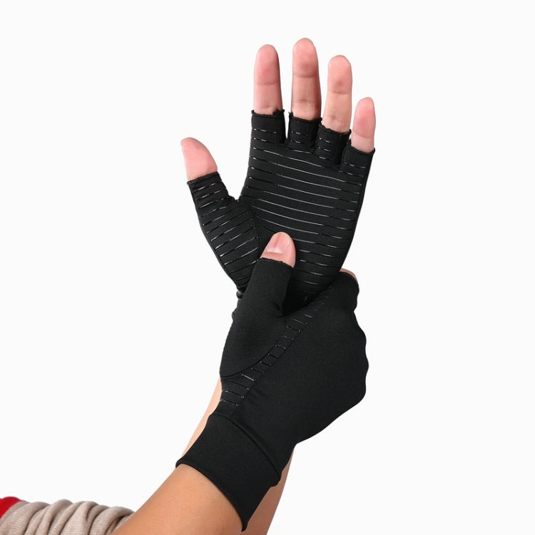 Black Fiber A Pair Sports Breathable Health Care Half Finger Gloves Rehabilitation Training Arthritis Pressure Gloves, Size:M - Safety Gloves by PMC TechLife | Online Shopping South Africa | PMC TechLife