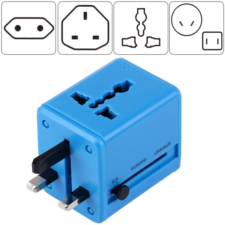 World-Wide Universal Travel Concealable Plugs Adapter with & Built-in Dual USB Ports Charger for US, UK, AU, EU(Blue) - International Plug Adaptor by PMC TechLife | Online Shopping South Africa | PMC TechLife