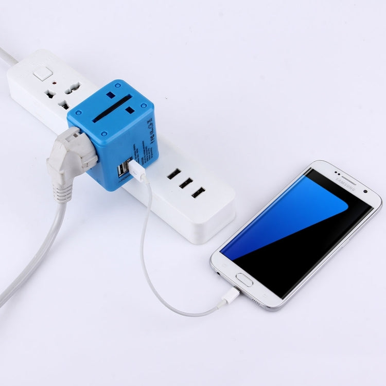 World-Wide Universal Travel Concealable Plugs Adapter with & Built-in Dual USB Ports Charger for US, UK, AU, EU(Blue) - International Plug Adaptor by PMC TechLife | Online Shopping South Africa | PMC TechLife