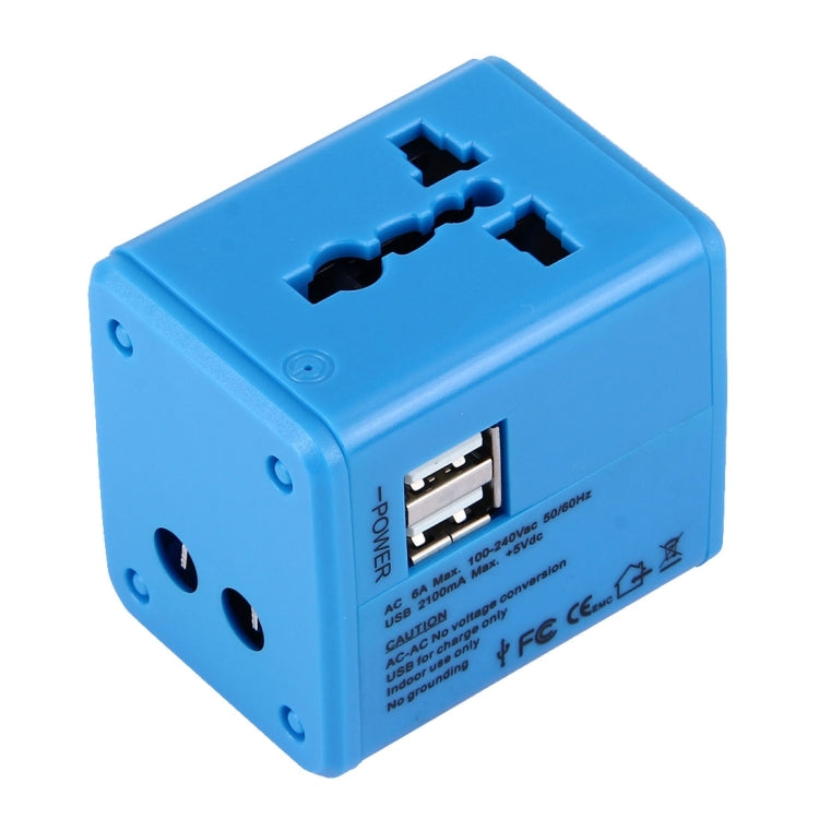 World-Wide Universal Travel Concealable Plugs Adapter with & Built-in Dual USB Ports Charger for US, UK, AU, EU(Blue) - International Plug Adaptor by PMC TechLife | Online Shopping South Africa | PMC TechLife