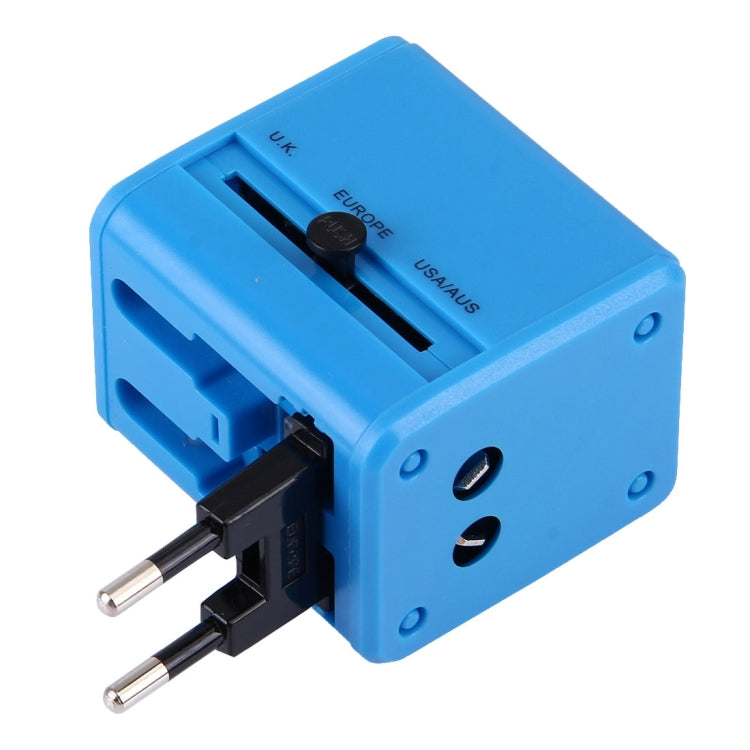 World-Wide Universal Travel Concealable Plugs Adapter with & Built-in Dual USB Ports Charger for US, UK, AU, EU(Blue) - International Plug Adaptor by PMC TechLife | Online Shopping South Africa | PMC TechLife