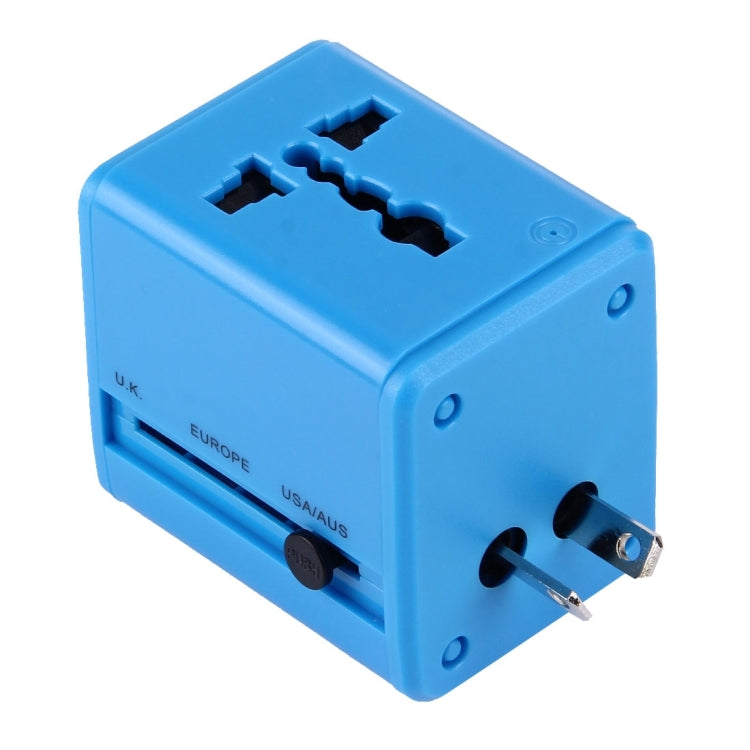 World-Wide Universal Travel Concealable Plugs Adapter with & Built-in Dual USB Ports Charger for US, UK, AU, EU(Blue) - International Plug Adaptor by PMC TechLife | Online Shopping South Africa | PMC TechLife