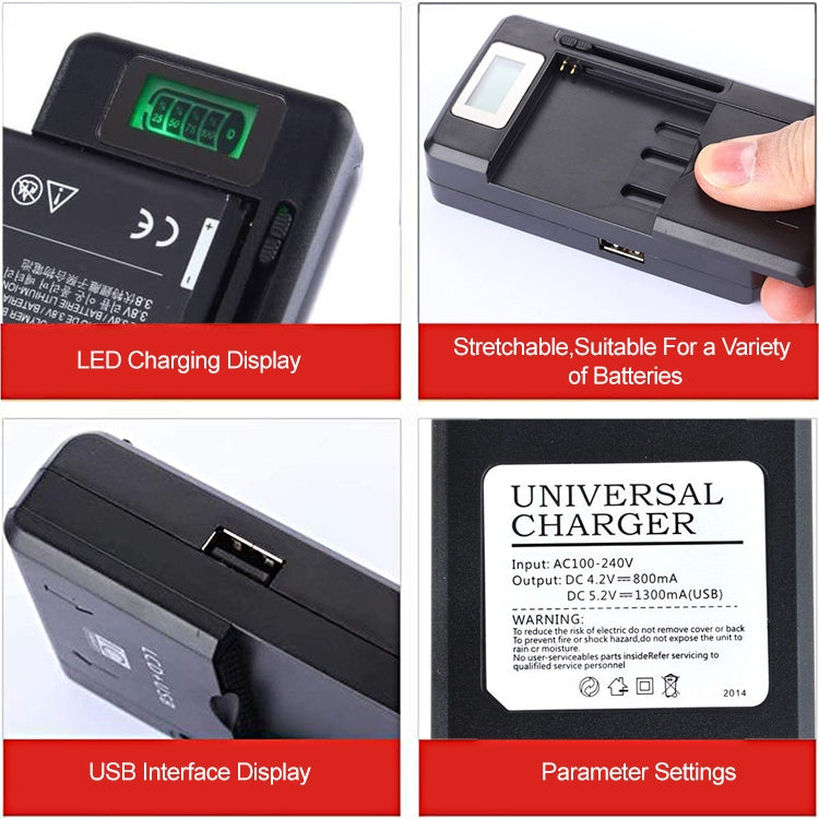 Universal Cell Phone Battery Charger with USB Output & LCD Display, US Plug - Battery Charger by PMC TechLife | Online Shopping South Africa | PMC TechLife