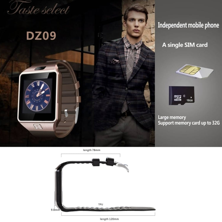 DZ09 1.56 inch Screen Bluetooth 3.0 Android 4.1 OS Above Smart Watch Phone with Bluetooth Call & Call Reminder & Sleep Monitor & Pedometer & Sedentary Reminder & Calendar & SMS & Audio and Video Player & Anti-loss Function(Gold) - Smart Watches by PMC TechLife | Online Shopping South Africa | PMC TechLife | Buy Now Pay Later Mobicred