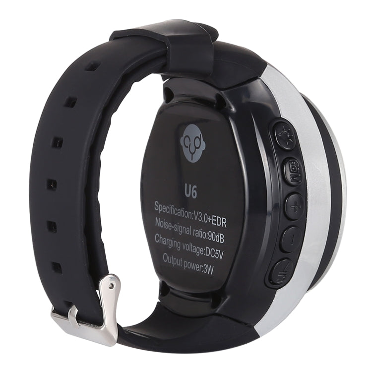 U6 Smart Wireless Bluetooth V3.0 + EDR Sport Music Watch Speaker, Support Hands-free Calls & FM Radio & TF Card(Silver) - Desktop Speaker by PMC TechLife | Online Shopping South Africa | PMC TechLife